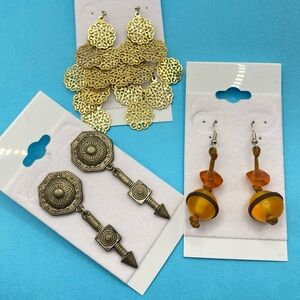 Boho Style Long Pierced Earrings Bundle of Three Pairs
